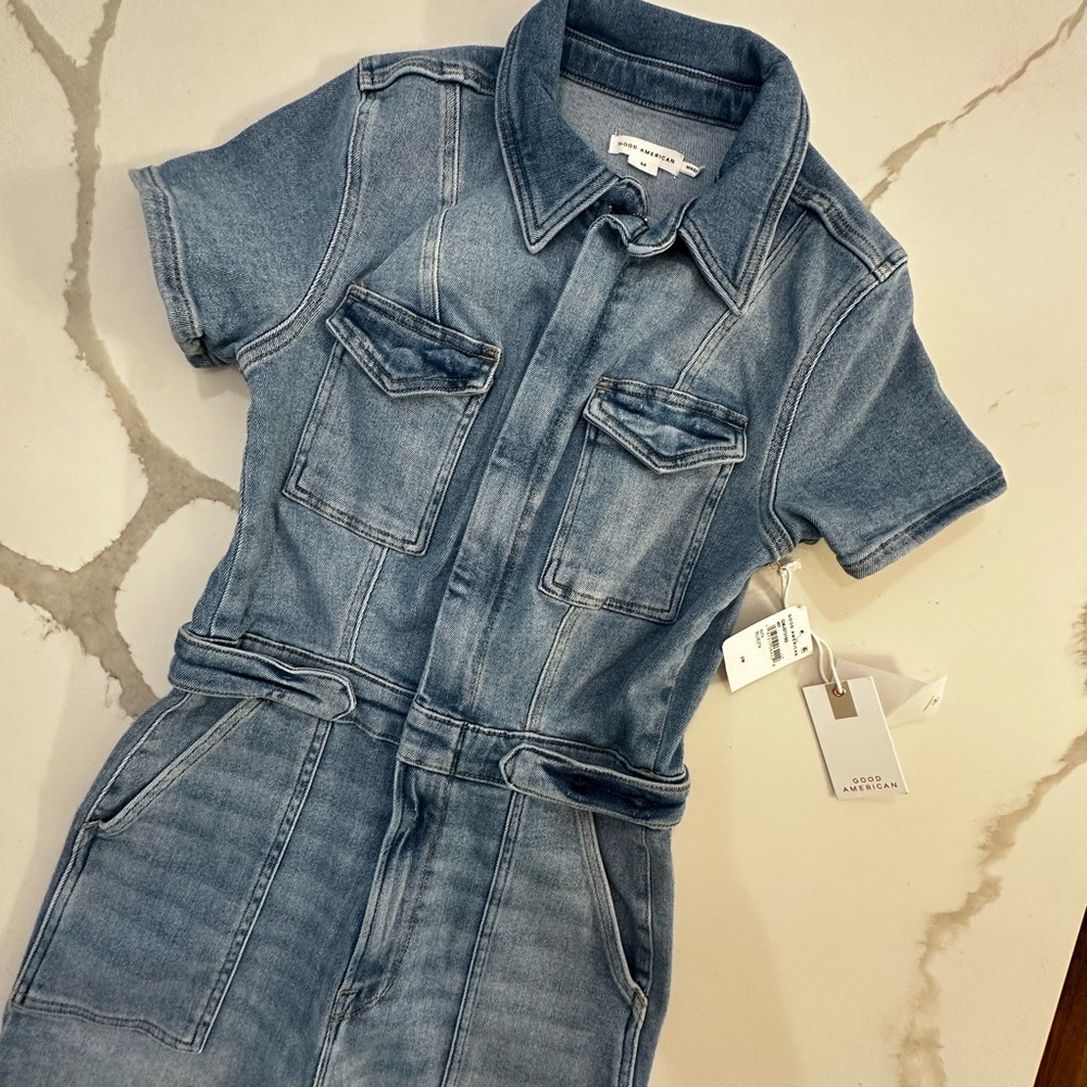 Anthro Good American Fit For Success Jumpsuit Blue Denim 274 - Picture 5 of 8